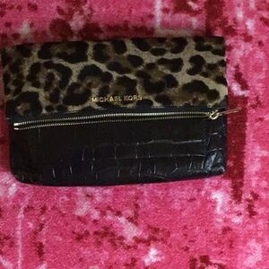 Michael Kors Leopard and Black Clutch